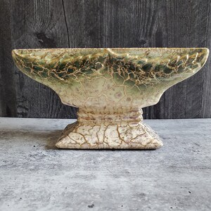MCCOY PEDESTAL BOWL ~ Grecian ~ #442 ~ Mid Century Planter ~ 1950s Pottery ~ Cream/ Gold Marbling ~ Green Spray