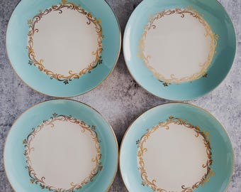 BREAD & BUTTER PLATES  ~ Gold Crown ~ Lifetime China Co  ~ Homer Laughlin ~ Mid Century ~ Farmhouse Chic ~ 1950s ~ Set of 4 ~ Replacements