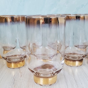CULVER HIGHBALL GLASSES ~ Elegante ~ Set of 8 ~ Original Box ~ Rare Find ~ Cocktail-ware ~ 1970s ~ Retro Bar Cart ~ Tumblers ~ 22 kt Gold