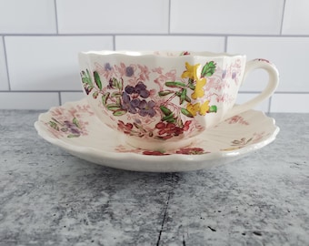 CUP & SAUCER SET ~ Copeland Spode ~ Fairy Dell ~ Multicolored Floral Sprays ~ 1927-1971 ~ Rare Find ~ Farmhouse Décor  ~ Spring ~Replacement