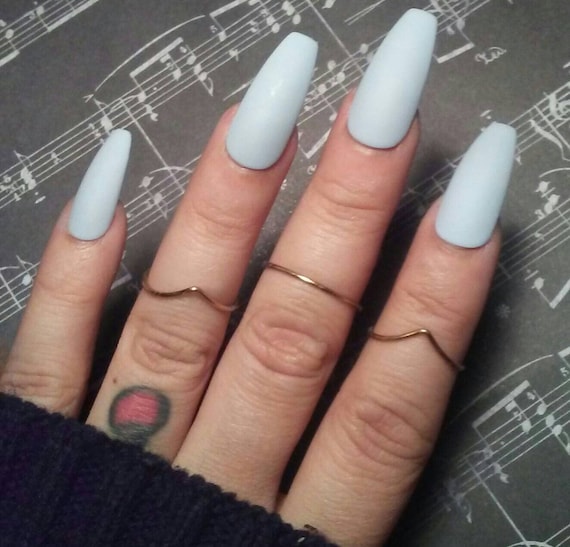 Matte Light Blue Coffin Nails Pastel Blue Press Glue On Long Or Short Wedding Acrylic False Fake Nails Stiletto Square Oval Glossy