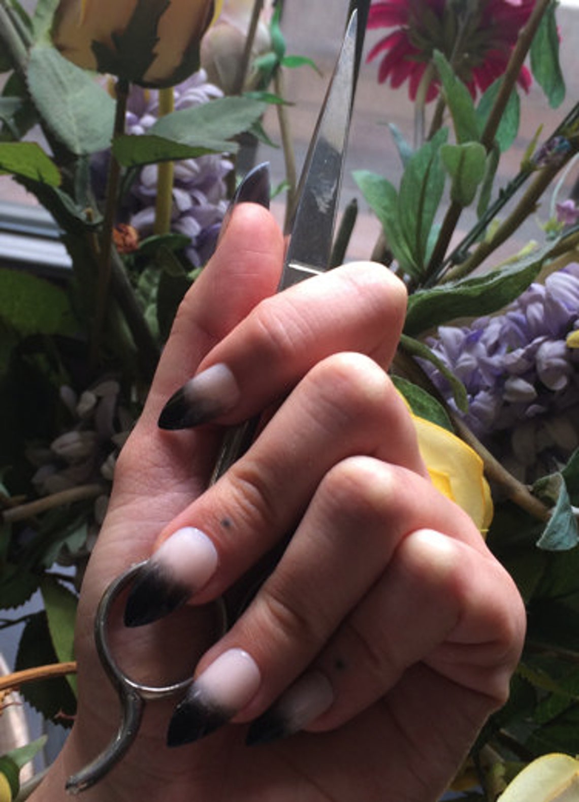 Gothic Stiletto Ghostly Nails Halloween Black to White | Etsy
