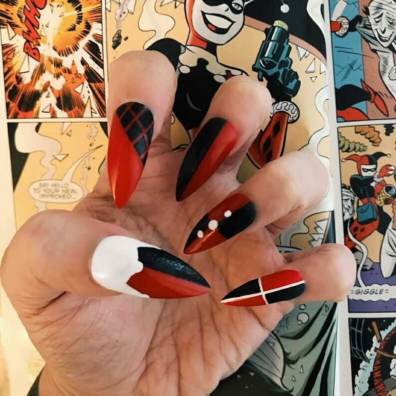 Harley Quinn Batman Stiletto Nails Long or Short Gothic image 0