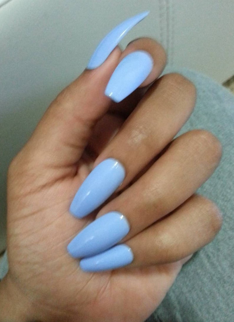 Matte Light Blue Coffin Nails Pastel Blue Press/Glue on Long | Etsy