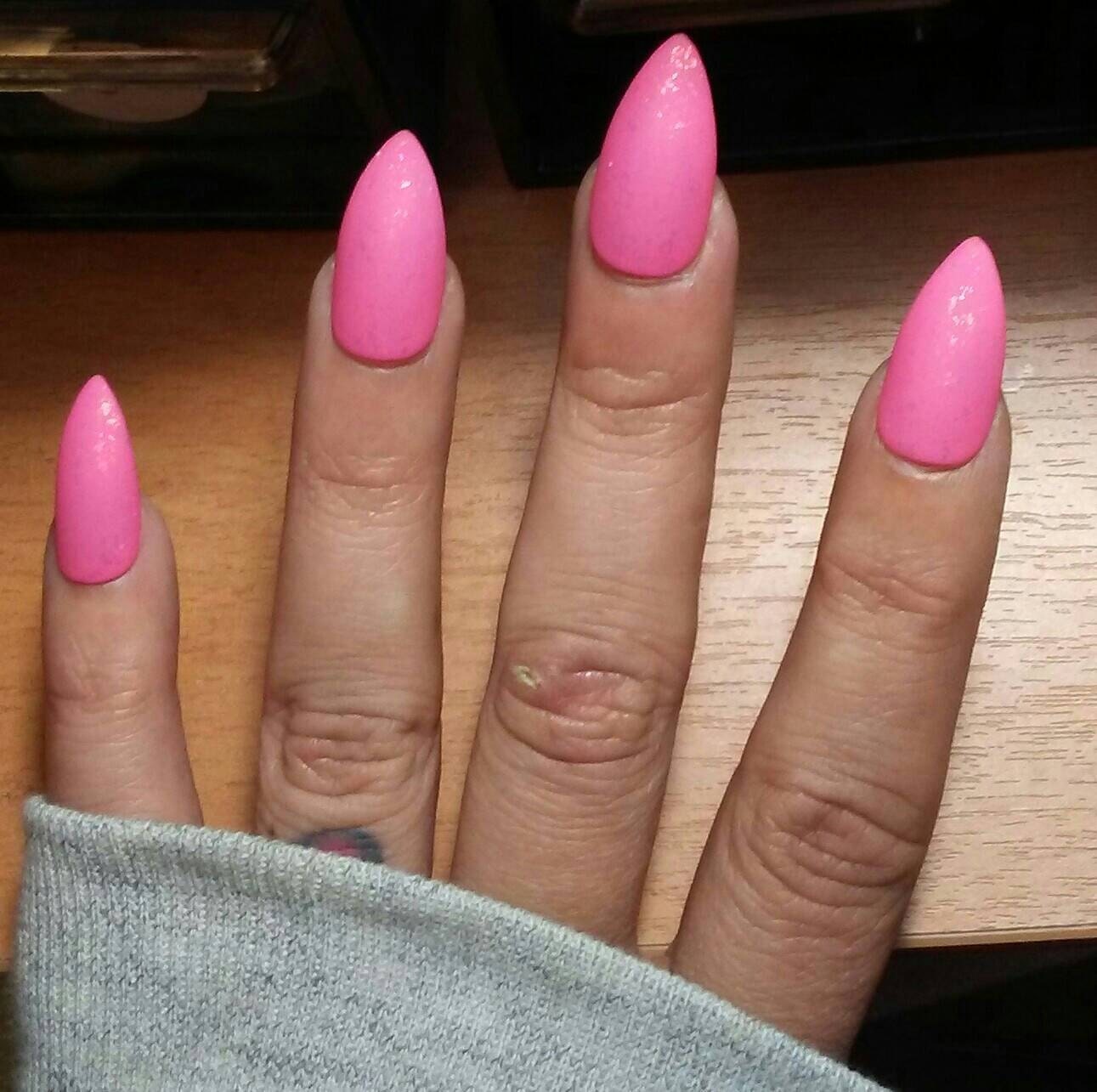 Stiletto Nails Hot Pink Matte & Gold Flakes Acrylic Press on | Etsy