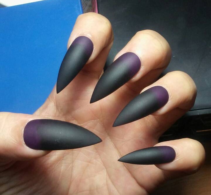 photo Black And Purple Ombre Acrylic Nails matte black purple stiletto nail...