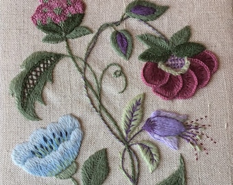 Jacobean Study No. 2- Crewel embroidery for beginners
