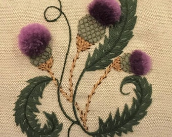 Thistles- A crewel embroidery design