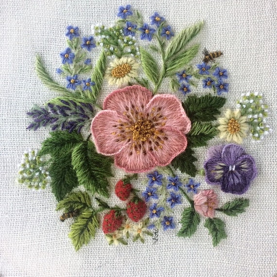 Kit De Broderie Crewel Paragon "Panier De Fleurs Sauvages" - Scellé - Cadre Et Aiguille Inclus