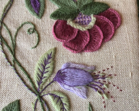 Broderie Encadrée Vintage Crewel Arbre De Vie Jacobin - 20 X 20 Cm, Art Cottage, Occasion