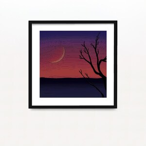 Fine Art Print, Signed Artwork, Archival Quality Print, Wall Decor, Giclée Print, Small Art Gift, Minimalist Home Decor, Into Twilight 5&quot;x5&quot;