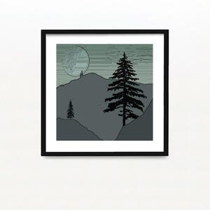 Fine Art Print, Signed Artwork, Archival Quality Print, Wall Decor, Giclée Print, Small Art Gift, Minimalist Home Decor, Sparse Firs  5&quot;x5&quot;