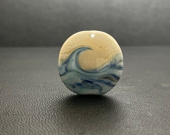 Beach bead. Sky Blue and Mint Gree wave.  Beach Bead.  Ocean scene.  Lampwork Glass Bead.  Sand and Sea.  Water.