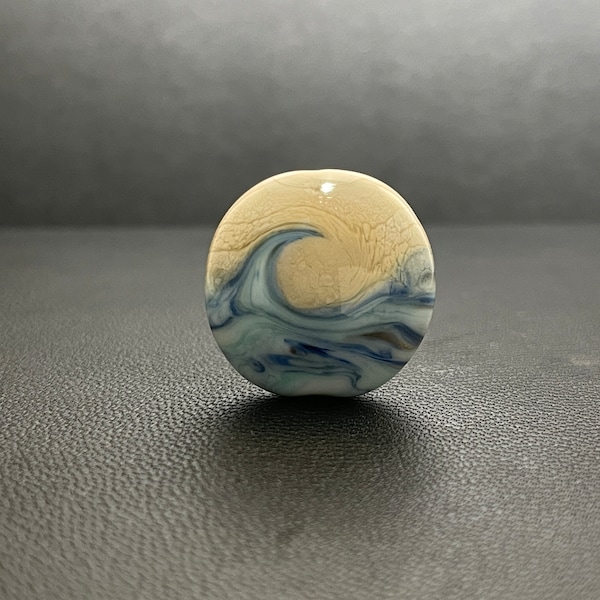 Beach bead. Sky Blue and Mint Gree wave.  Beach Bead.  Ocean scene.  Lampwork Glass Bead.  Sand and Sea.  Water.