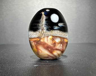 The Moon over the Desert, with Pines.  A Glass Bead Made for Jewelry Makers.