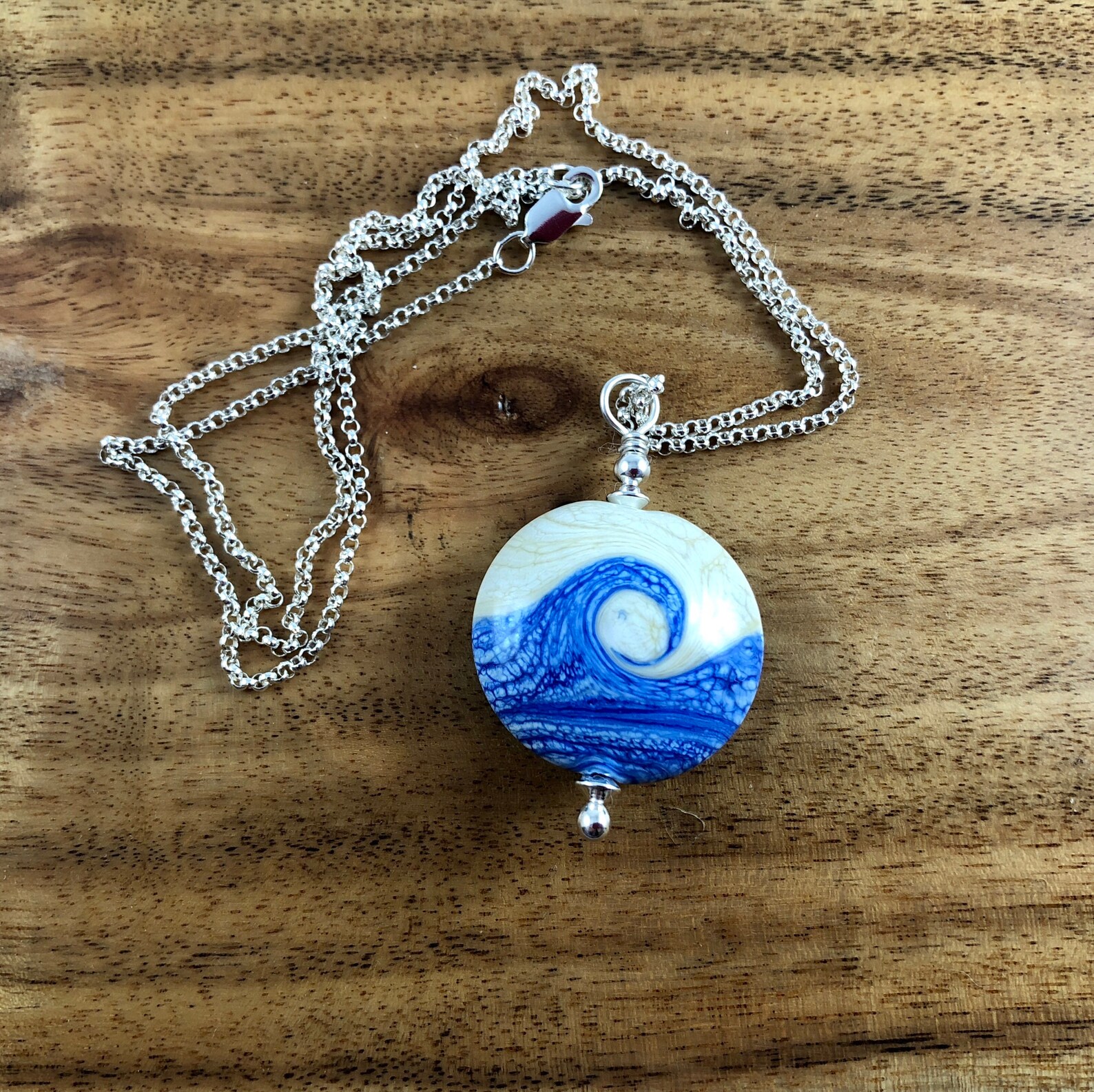 Blue Wave glass pendant. medium Ocean wave pendent. Ocean Etsy