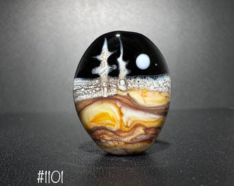 The Moon over the Desert, with Pines.  A Glass Bead Made for Jewelry Makers.