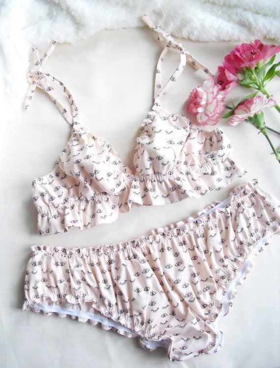 Pink Organic Cotton Frilly Bralette and 