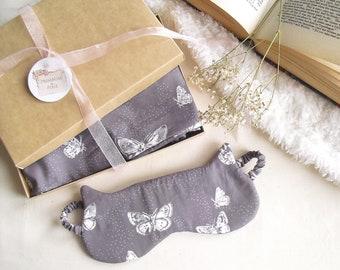 Grey Butterfly Print Sleep Mask - Gift for Mum