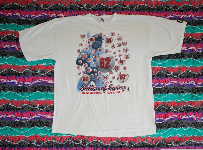 Vintage T Shirt Starter Mark Mcgwire Sultan Of Swing 62nd Homerun 1998 Size Xl Mlb Marris Ruth Sosa St Louis Cardinals 90s