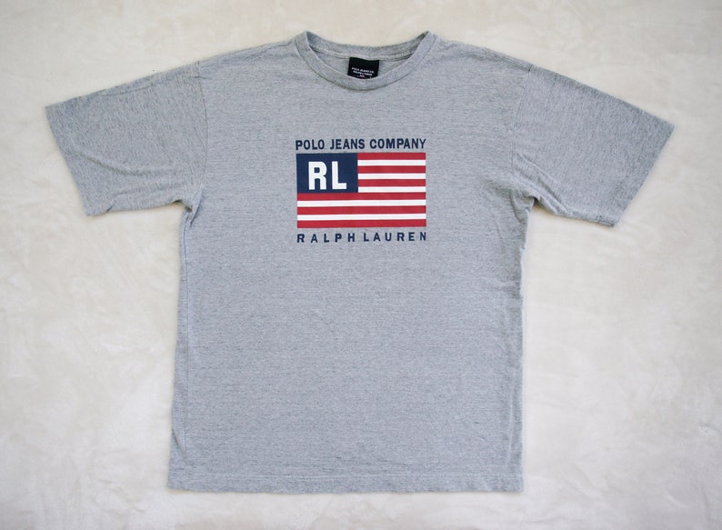 Jeans Company Ralph T Shirt Rl Lauren Vintage Polo Size L Spellout 90s Flag CrBdoxe