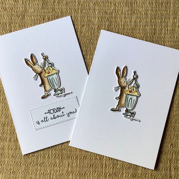 handmade birthday card, rabbit birthday card, bunny birthday card, birthday card for her, girl's birthday card