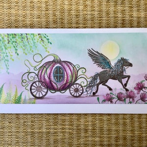 carta magica fatta a mano, carta carrozza fatata, carta di compleanno, carta cavallo fatato, carta per ragazza, carta magica, carta magica, carta dei desideri