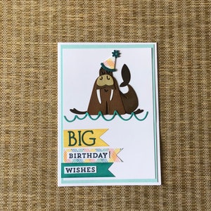 Cartão de aniversário da morsa, cartão de aniversário divertido, cartão de aniversário feito à mão, cartão de aniversário do mar, cartão de desejos de aniversário