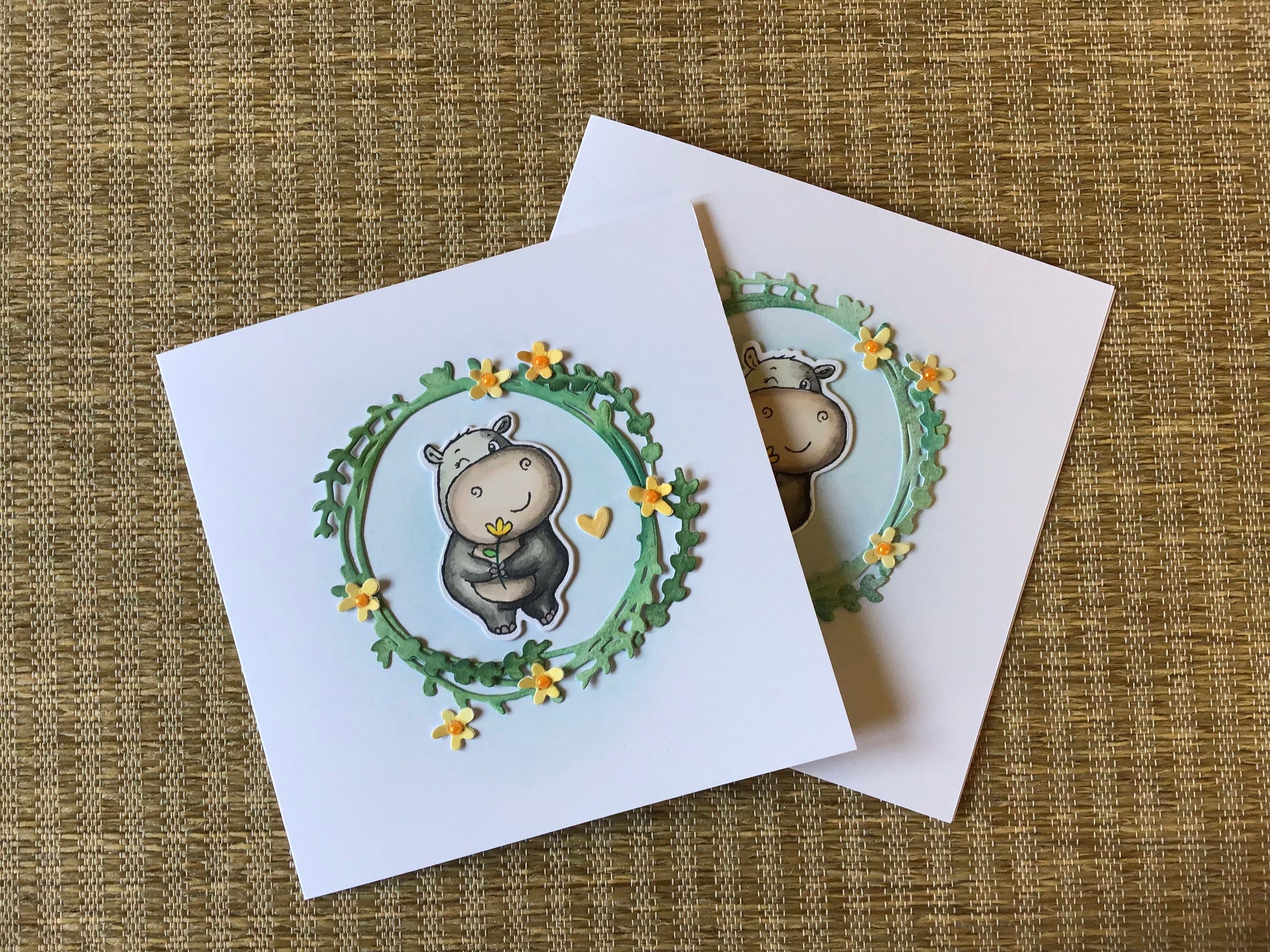 Cute hippo card, anniversary card, handmade card, hippo love card, valentines, hippo birthday card, love card for him, love card for her