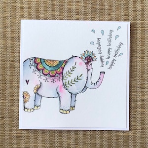 Carte d'anniversaire éléphant, carte d'anniversaire faite main, carte d'anniversaire pour elle,