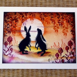 handmade card, hare love card,  birthday card, blank card, magical card, magic card, hare card, rabbit card