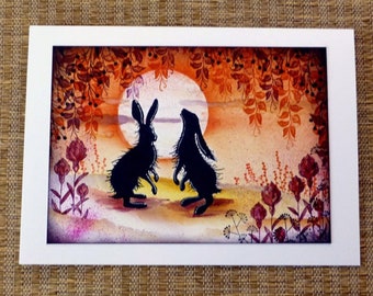 handmade card, hare love card,  birthday card, blank card, magical card, magic card, hare card, rabbit card