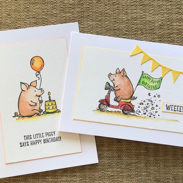 Cute pig birthday card, handmade pig birthday card