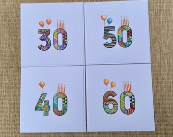 Carte de 30e anniversaire, carte de 40e anniversaire, carte de 50e anniversaire, carte de 60e anniversaire, carte d'anniversaire faite main,