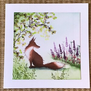 Carte d'anniversaire de renard faite main, carte de renard vierge, carte d'anniversaire pour elle