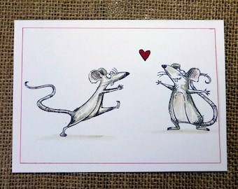 handmade rat card,  rat love card, mouse card, valentine card, rat valentine card, rat anniversary card