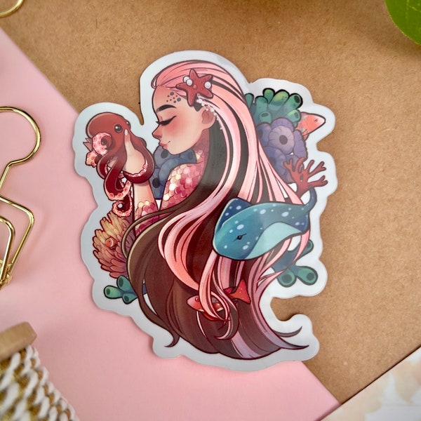 Octopus baby mermaid - holographic sticker