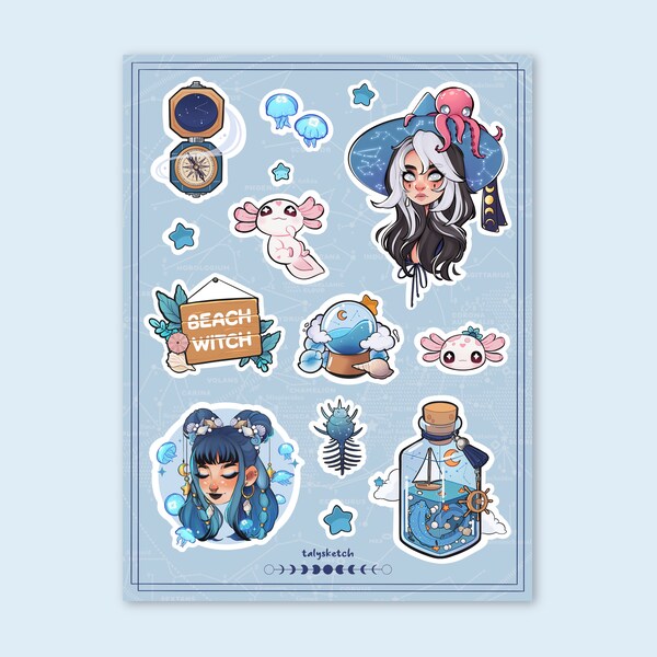 Beach witch sticker sheet - matte vinyl