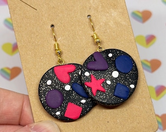 Pendientes de arcilla polimérica inspirados en el orgullo bisexual *OOAK*, estilo retro LGBTQIA+, joyas queer pintadas a mano