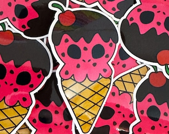 Pegatinas de vinilo de 7,6 cm (3") con la frase "I Scream" / Cereza de chocolate / Pegatinas de cono de helado