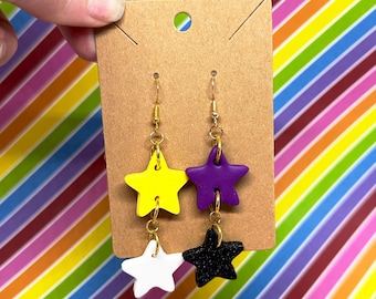 Pendientes de arcilla polimérica con cadena de estrellas no binarias *Piezas únicas* Orgullo queer LGBTQIA+