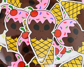Pegatinas de vinilo de 7,6 cm (3") con la frase "I Scream" / Chocolate cubierto de fresa / Pegatinas de cono de helado