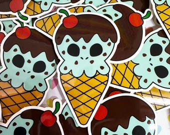 Pegatinas de vinilo de 7,6 cm (3") con el diseño "I Scream" / Chocolate con menta / Pegatinas de cono de helado
