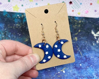 Pendientes de arcilla polimérica con forma de luna y estrella *OOAK*