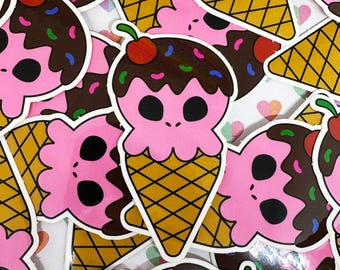 Pegatinas de vinilo de 7,6 cm (3") con la frase "I Scream" / Fresa cubierta de chocolate / Pegatinas de cono de helado