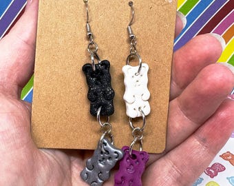 Pendientes de arcilla polimérica con forma de osito de goma asexual *Piezas únicas* Orgullo LGBTQIA+