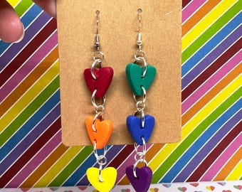 Pendientes de arcilla polimérica con cadena arcoíris *Piezas únicas* Corazones de ositos de goma del orgullo LGBTQIA+