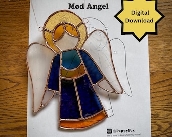Stained Glass Pattern - DIGITAL FILE (Pdf & Png) - Mod Angel Christmas Holiday- Beginner/Easy Suncatcher Template-Hobby Commercial License