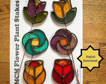 Glasmalerei-Muster - DIGITALE DATEI (pdf png) - Blumengarten/Pflanzeneinsatz Tulpe Rose Frühling - Anfänger/einfache Suncatcher-Vorlage - MCM