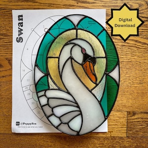 Mönster av målat glas - DIGITAL FIL (Pdf Png) - Svanfågel oval panel - Nybörjare/Enkel solfångare mall - Hobby kommersiell licens